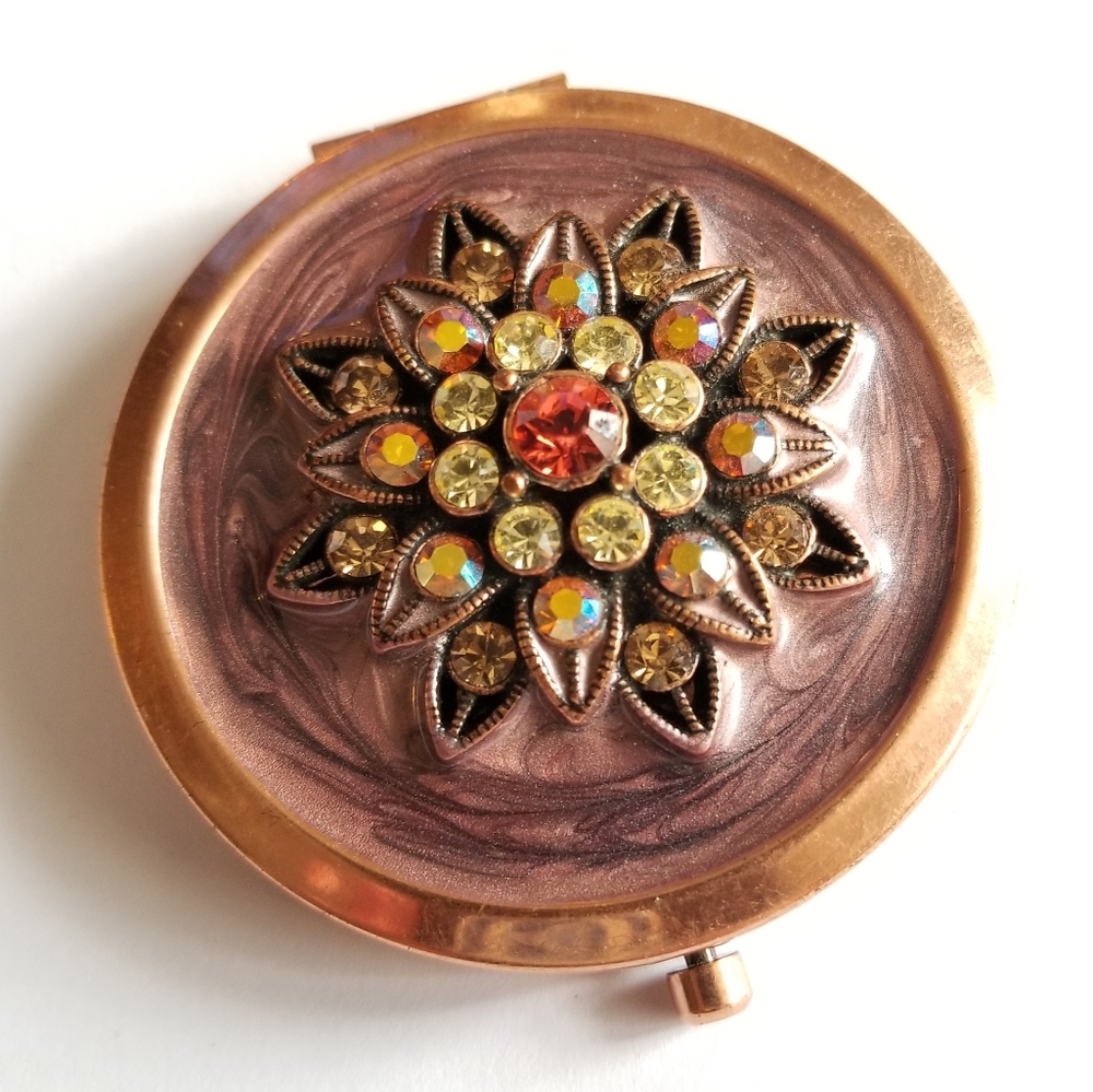Argento SC Compact mirror enamel jewels copper tone metal